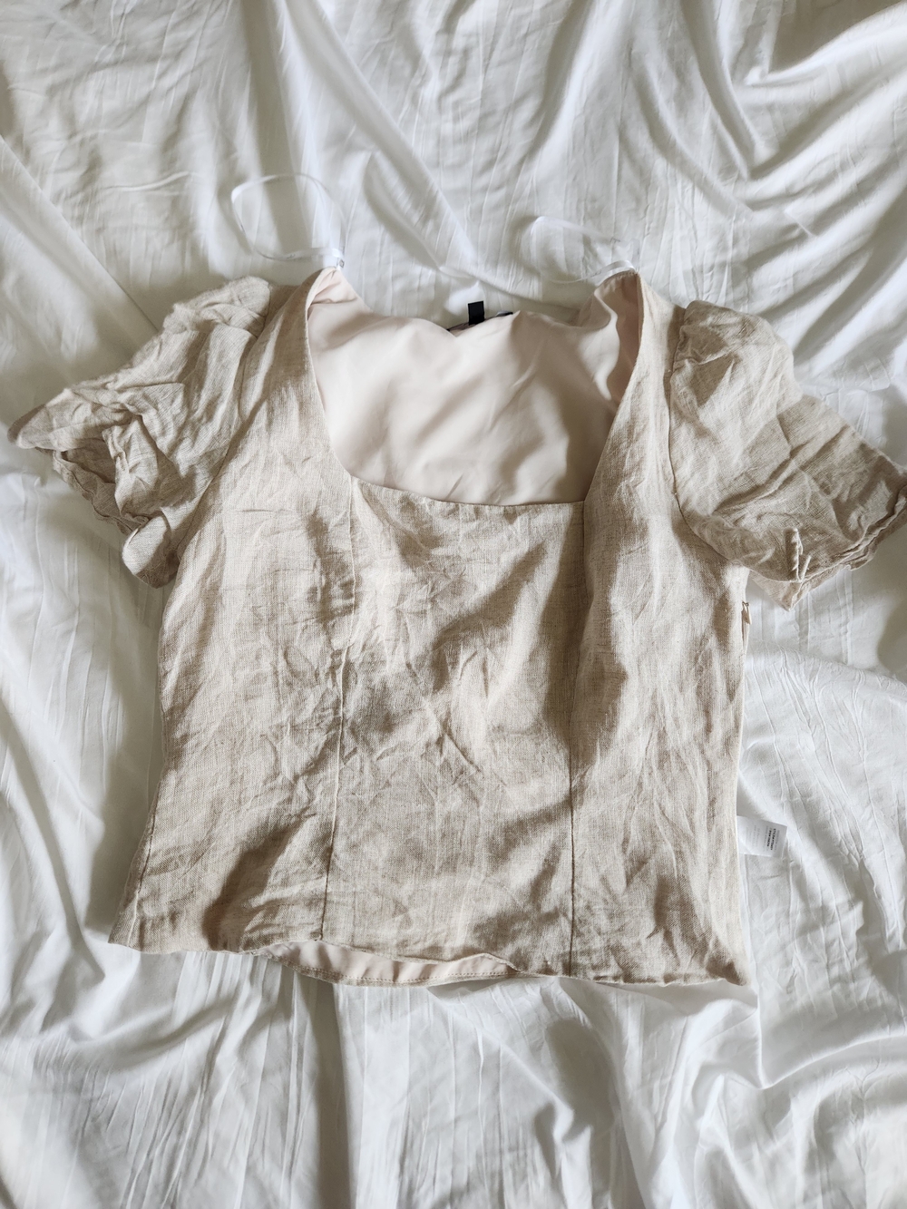 Lulu's Natural Linen Short-Sleeve Scoop Neck Top